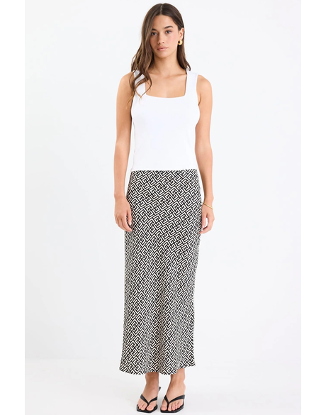 Cleo Geometric Satin Bias Cut Midi Skirt