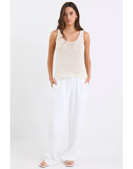 Wellness White Linen Pull On Wide Leg Pants
