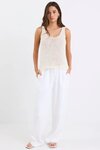 Wellness White Linen Pull On Wide Leg Pants
