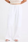 Wellness White Linen Pull On Wide Leg Pants