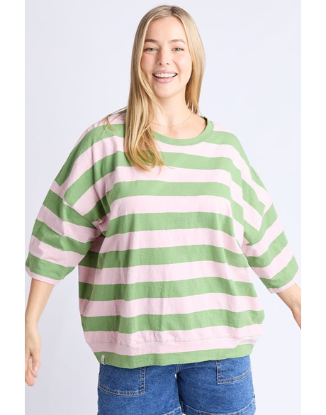 Mazie Block Stripe Sweat (Forest Green and Pink Lady Stripe)