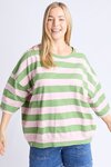 Mazie Block Stripe Sweat (Forest Green and Pink Lady Stripe)