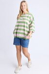 Mazie Block Stripe Sweat (Forest Green and Pink Lady Stripe)