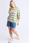 Mazie Block Stripe Sweat (Forest Green and Pink Lady Stripe)