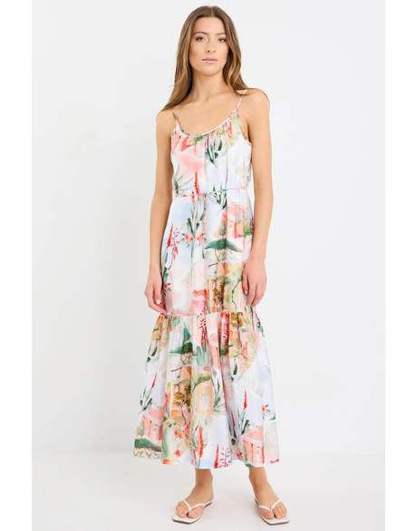 Relax Tuscan Sunset Strappy Tiered Midi Dress