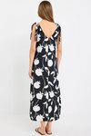 Spontaneous Black and White Floral Tie Shoulder Relaxed Midi Dress