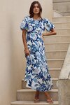 Stage Blue Floral Puff Sleeve Floaty Maxi Dress