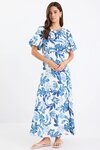 Stage Blue Floral Puff Sleeve Floaty Maxi Dress