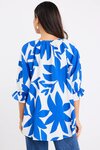 Antic Bright Blue Abstract Button Front SS Top