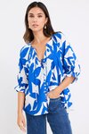 Antic Bright Blue Abstract Button Front SS Top