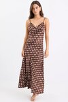 Otherworldly Chocolate Polka Dot Satin Bias Slip Midi Dress