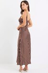 Otherworldly Chocolate Polka Dot Satin Bias Slip Midi Dress