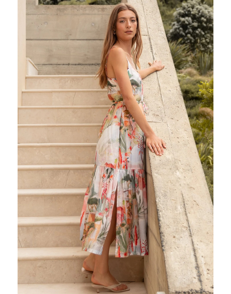 Relax Tuscan Sunset Strappy Tiered Midi Dress