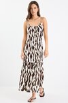 Relax Chocolate Geo Strappy Tiered Midi Dress 