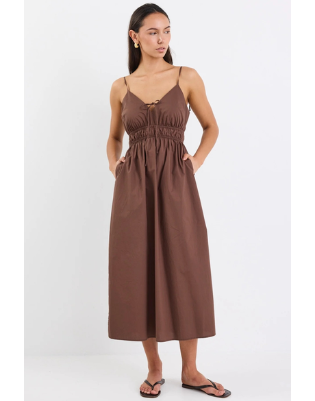 Cast Chocolate Cotton Strappy Midi Dress