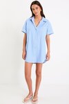 Mykonos Blue Stripe Short Sleeves Mini Shirt Dress