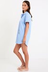 Mykonos Blue Stripe Short Sleeves Mini Shirt Dress