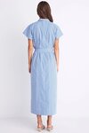 Camden Bright Blue Stripe Short Sleeve Pleated Midi Shirt Dress