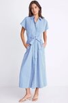 Camden Bright Blue Stripe Short Sleeve Pleated Midi Shirt Dress