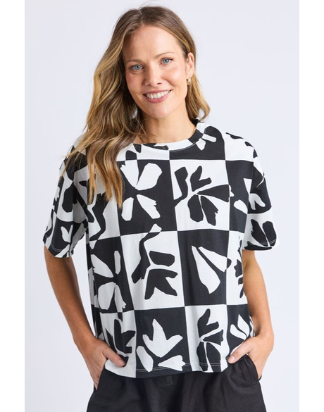 Splice Tee (Black and White Yardage Print)