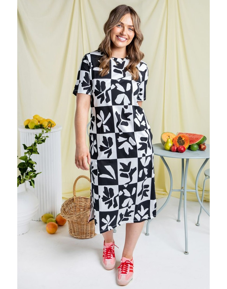 Splice Dress (Black and White Yardage Print)