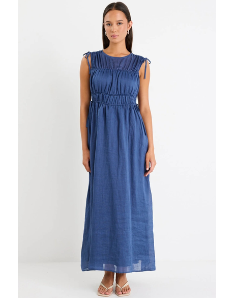 Compass Navy Ramie Relaxed Sleeveless Maxi Dress