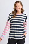 Gaeb Stripe LS Tee (White/Navy/Pink)