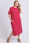 Crimson Tee Dress (Cranberry/White Stripe)