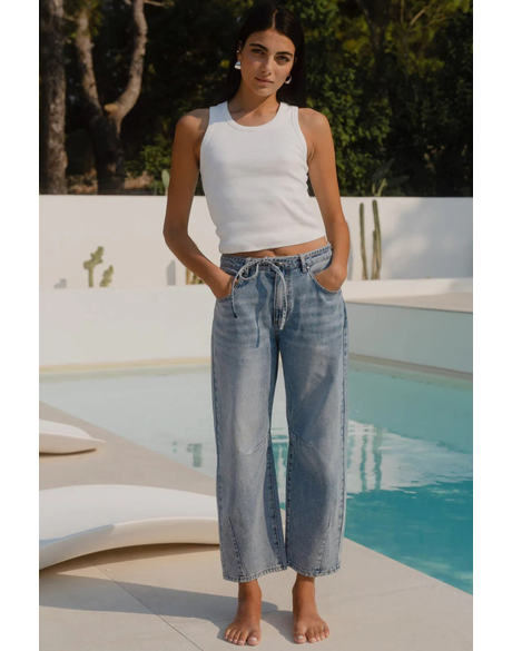 Campus Tie Waist Barrel Jeans