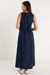 Future Linen Blend Sleeveless Stripe Trim Midi Dress
