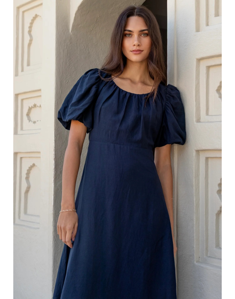 Chorus Puff Sleeve Scoop Neck Floaty Maxi Dress