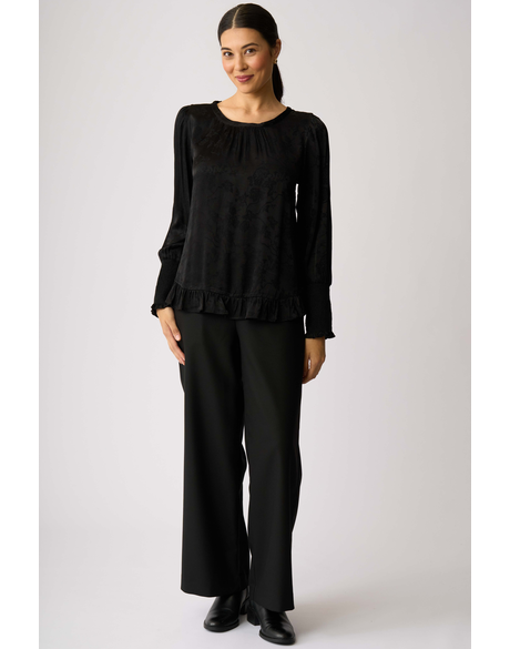 Shirred Cuff Scoop Hem Top