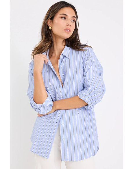 You Got This Blue Navy Stripe Oversized Boyfriend Shirt