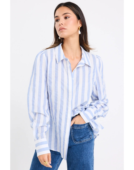 Solidify Sky Blue Stripe Puff Sleeve LS Shirt