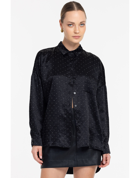 Defiant Shirt (Black w Silver Diamantes)