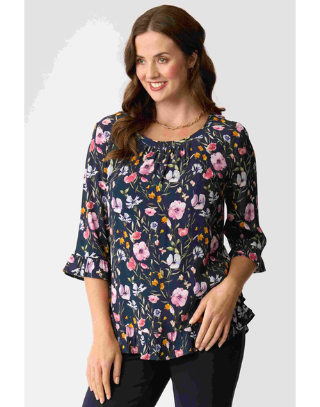 Gathered Scoop Hem Top (Garden Delight)