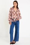 Odyssey Blush Chocolate Floral Shirred Neck LS Top