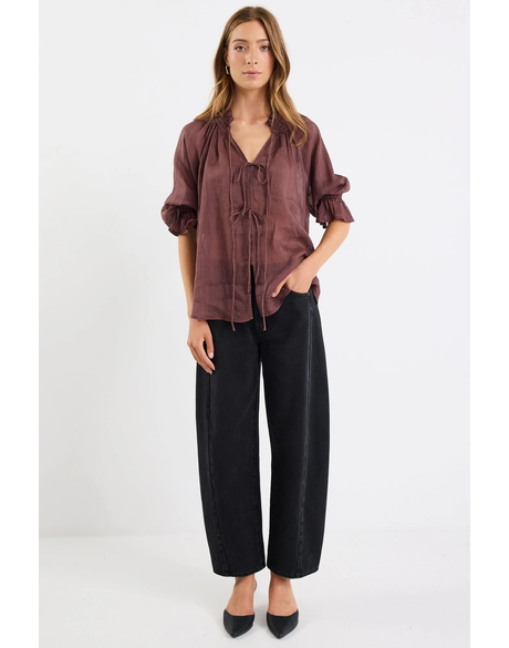 Prospect Tie Front Mid Sleeve Top