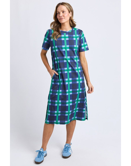 Bari Tee Dress (Blue Check Yardage Print)
