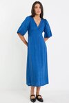 Port True Blue Mid Sleeve Button Front Midi Dress