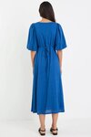 Port True Blue Mid Sleeve Button Front Midi Dress