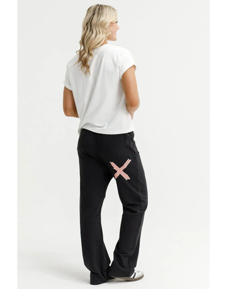 Avenue  Pants (Black with Coral Stripe)