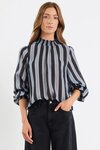 Embrace Grey Stripe Shirred Neck LS Top