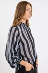 Embrace Grey Stripe Shirred Neck LS Top