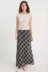 Rally Black Check Chiffon Tie Waist Bias Maxi Skirt