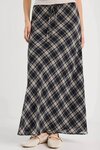 Rally Black Check Chiffon Tie Waist Bias Maxi Skirt
