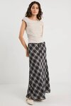 Rally Black Check Chiffon Tie Waist Bias Maxi Skirt
