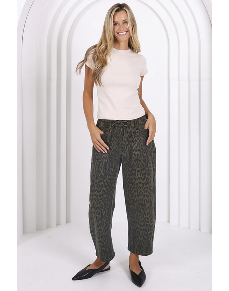 Leo Barrel Jeans (Khaki Leopard)
