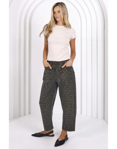 Leo Barrel Jeans (Khaki Leopard)