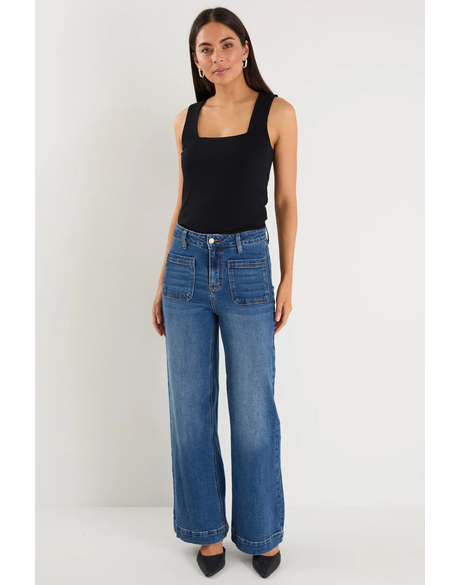 Zoey Marine Blue High Rise Wide Leg Pocket Jean